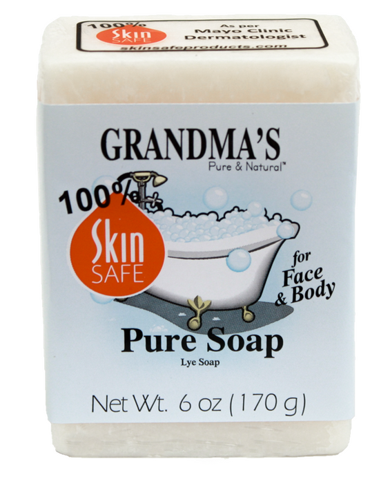 Grandma's Lye Soap Bar - Best Selling, All Natural Soap No detergents, dyes, fragrance or other additives. Just pure soap. Clinically tested to be safe and mild on skin. SkinSafe rating of 100. Great for dry, itchy winter skin. Pure mild soap fomula used