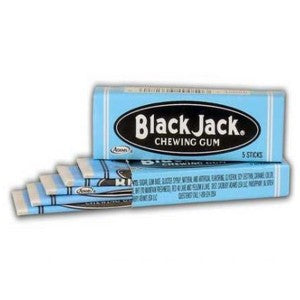 Nostalgic black licorice or anise seed flavored chewing gum, 5 sticks per pack. Black Jack chewing gum is only produced every few years in small batches by Cadbury Adams, so get them while you can! Adams' Black Jack, the first flavored gum in the U.S. It