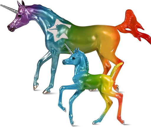 Breyers mission of Hope continues with the introduction of Love, our brightly-colored unicorn mare, and her equally brilliant unicorn foal, Hope. Together they represent the heartfelt love a mother has for her child and visions of hope for a beautiful 