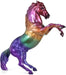 A rainbow is always a special sight to behold, but when it appears on a fiery rearing horse, it becomes something truly spectacular! This impressive stallions coat is decorated with rich jewel-toned hues that together make up an exquisite rainbow.