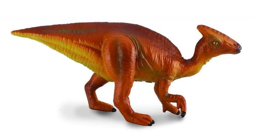 Instantly recognizable from its head adornment, the adult Parasaurolophus probably grew to be approximately 31 feet long, and its skull alone measured over 5 feet long. This beautifully sculpted, collectible figure from our Prehistoric Life Collection mea
