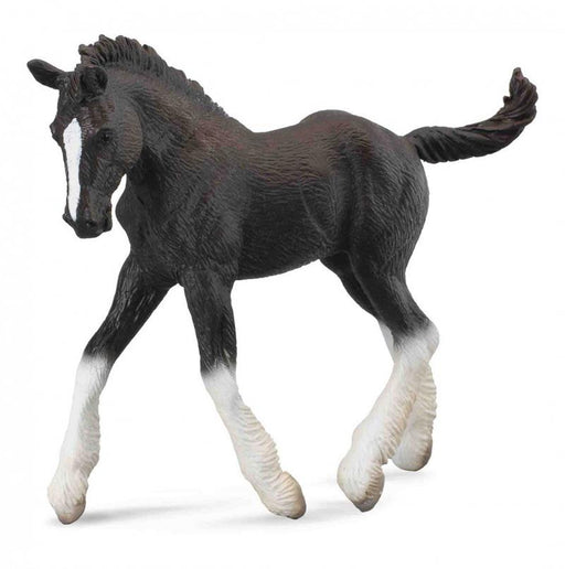 Young horse, foal, baby, trotting black model horse