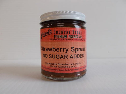Sweet, sun-ripened strawberries with no added sugar. Great with biscuits or scones. Sweeten to taste with honey, natural sugar, or sugar substitute. Our special all-natural fruit pectin sets without the use of refined white sugar. 13 oz. jar  Ingredients:
