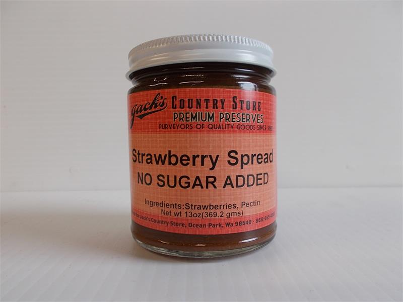 Sweet, sun-ripened strawberries with no added sugar. Great with biscuits or scones. Sweeten to taste with honey, natural sugar, or sugar substitute. Our special all-natural fruit pectin sets without the use of refined white sugar. 13 oz. jar  Ingredients: