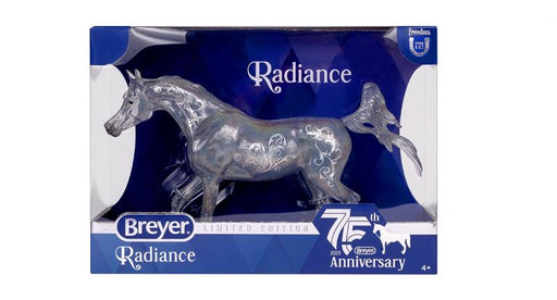 This striking clearware Arabian mare sparkles in an array of prismatic colors and is adorned with a glittering teardrop-shaped rhinestone, fully embodying the sparkle and majesty of the diamond.