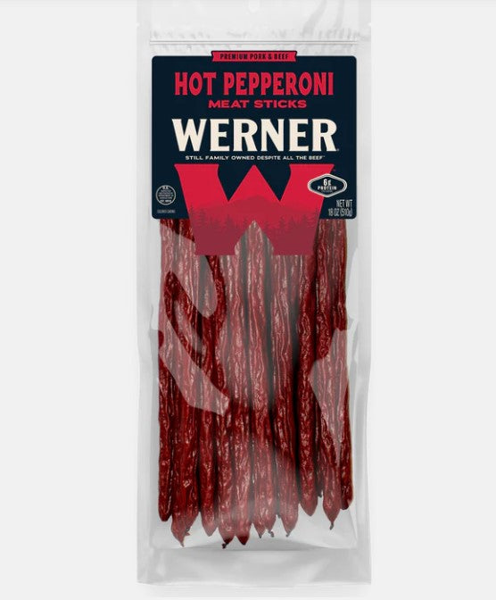 Werner Jerky Hot Pepperoni 12" Beef Sticks 20 count