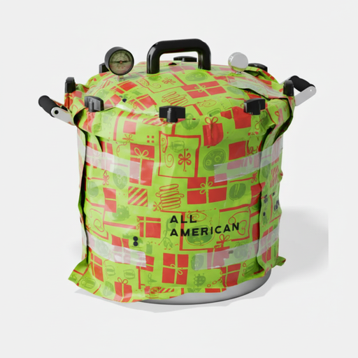 All American pressure cooker wrapped in holiday paper