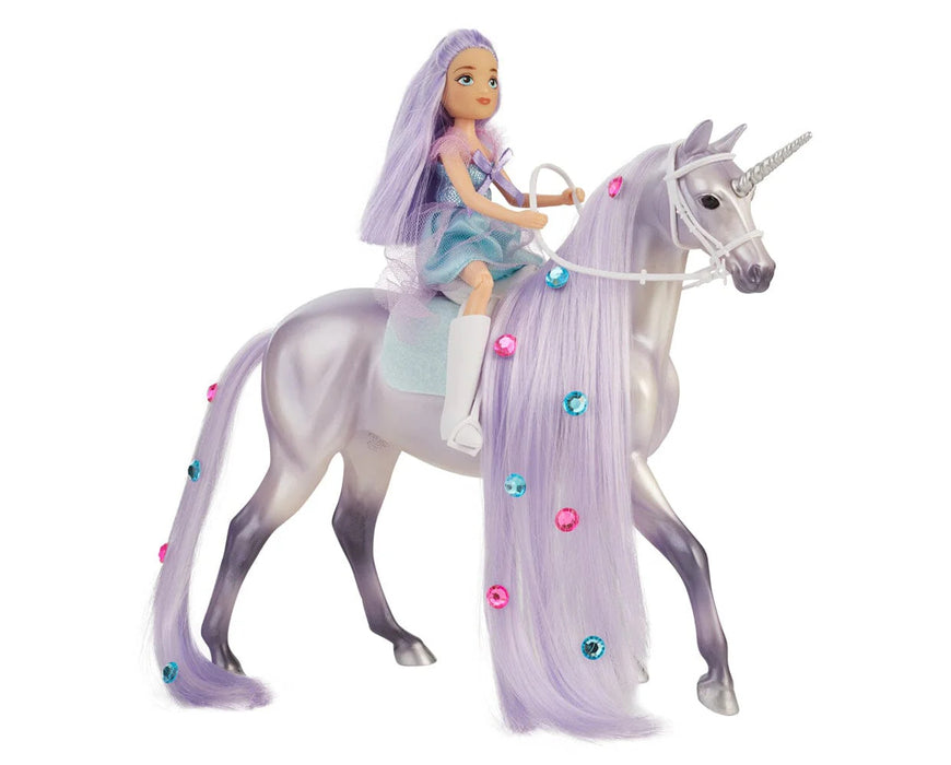 Breyer Freedom Series Twila & Moonstone Unicorn Rider & Horse Set with Brushable Hair - Fantasy Play Set
