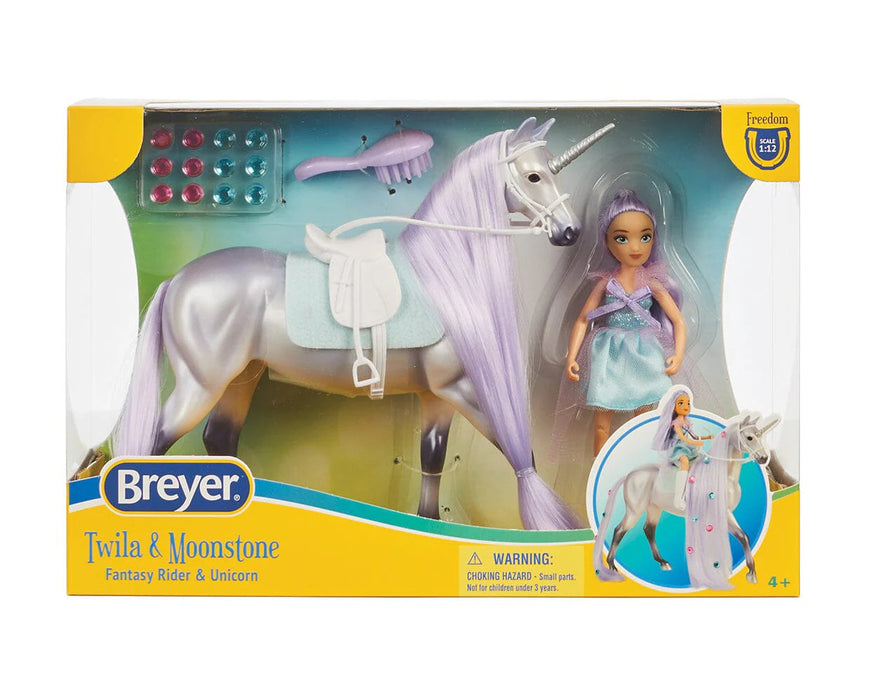 Breyer Freedom Series Twila & Moonstone Unicorn Rider & Horse Set with Brushable Hair - Fantasy Play Set