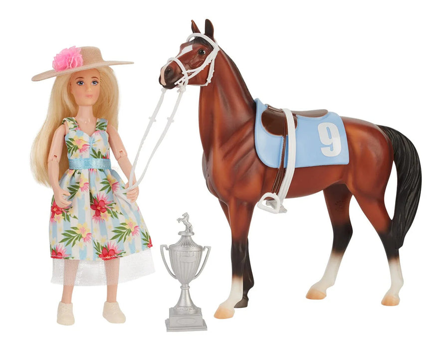 Breyer Freedom Series Tinsley & Buttercup Breeze Thoroughbred Rider & Horse Set - Racing Play Set