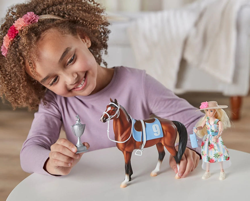 Breyer Freedom Series Tinsley & Buttercup Breeze Thoroughbred Rider & Horse Set - Racing Play Set