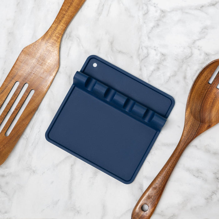 Fox Run Silicone Utensil Drip Holder & Spoon Rest – Navy Blue Countertop Rack