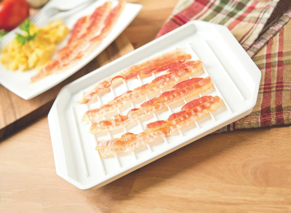 Fox Run Microwavable Bacon Rack – White Plastic Drip Tray