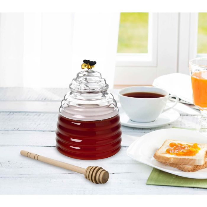 HIC Kitchen Glass Honey Jar with Lid & Beechwood Dipper - 16 oz