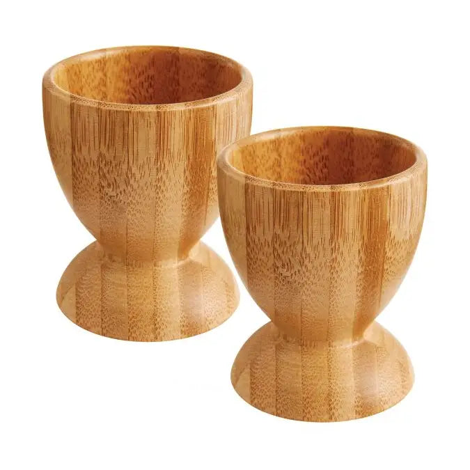 Bamboo Egg Cups Set of 2 - Natural Wood Soft Boiled Egg Holders