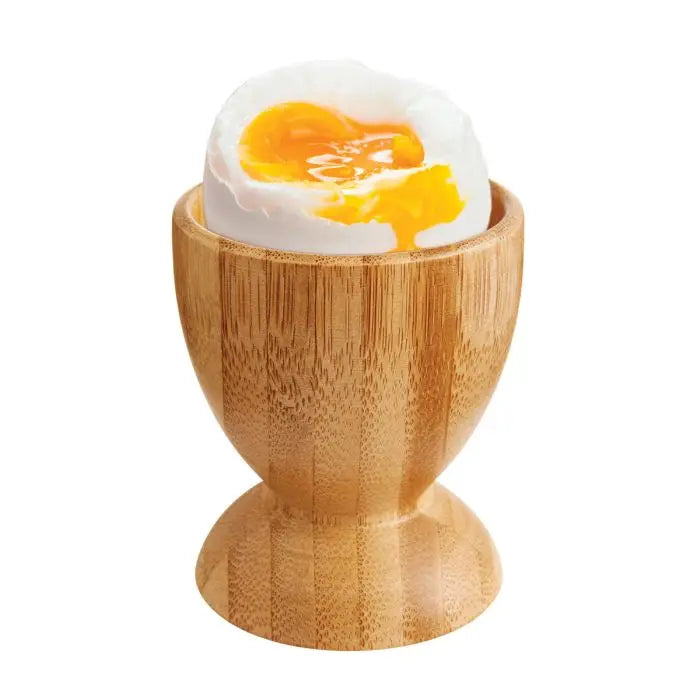Bamboo Egg Cups Set of 2 - Natural Wood Soft Boiled Egg Holders
