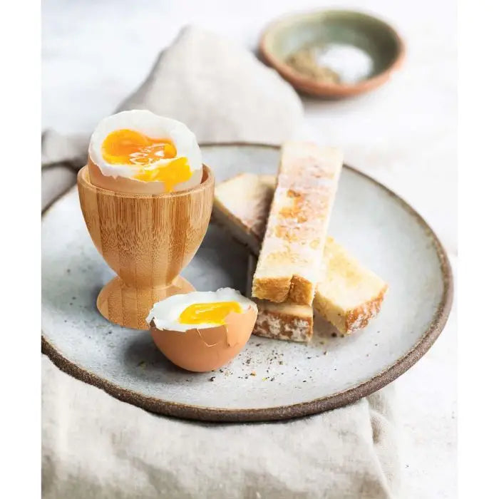 Bamboo Egg Cups Set of 2 - Natural Wood Soft Boiled Egg Holders