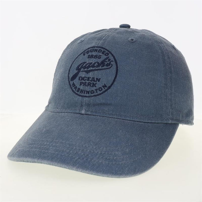 Jack's Country Store Logo Hat - Steel Grey Blue Baseball Cap with Dark Blue Embroidery