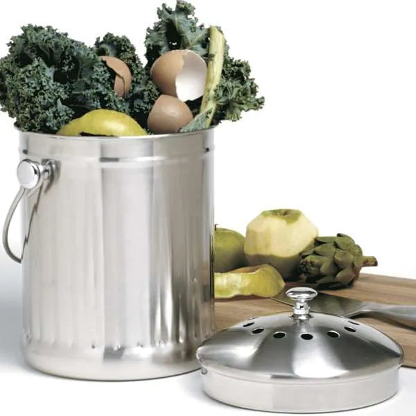 Stainless Steel Compost Keeper with Charcoal Filter - 1 Gallon