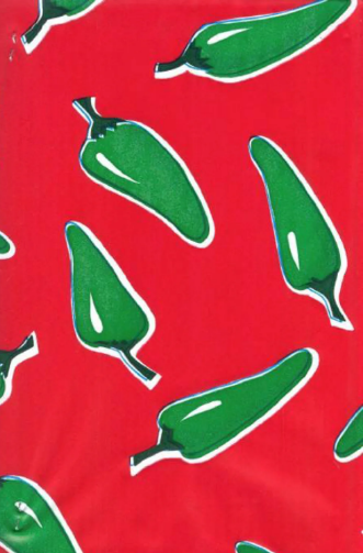 Chilis Green on Red Oilcloth Fabric by the Yard - 47.5" Wide