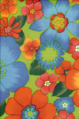 London Floral on Lime Green Oilcloth Fabric Full Bolt - 12 Continuous Yards, 47.5" Wide