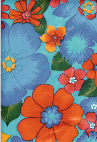 London Floral on Light Blue Oilcloth Fabric Full Bolt - 12 Continuous Yards, 47.5" Wide