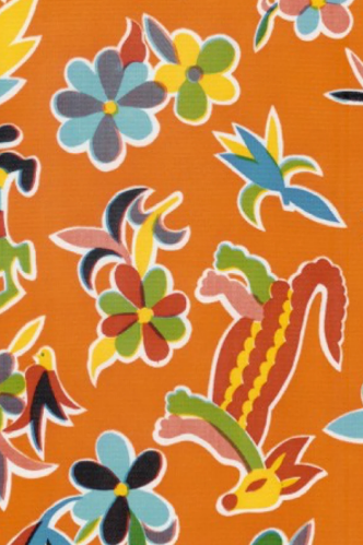 Aztec on Orange Oilcloth Fabric by the Yard - 47.5" Wide