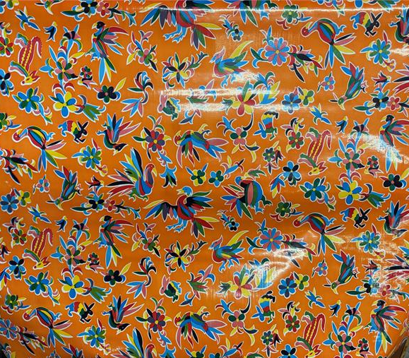 Aztec on Orange Oilcloth Fabric by the Yard - 47.5" Wide