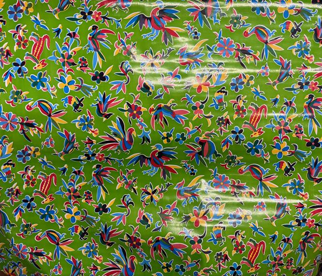 Aztec on Lime Green Oilcloth Fabric by the Yard - 47.5" Wide