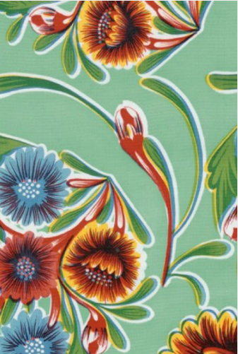 Blooms on Aqua Green Oilcloth Fabric by the Yard - 47.5" Wide
