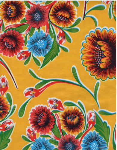 Blooms on Yellow Oilcloth Fabric Full Bolt - 12 Continuous Yards, 47.5" Wide