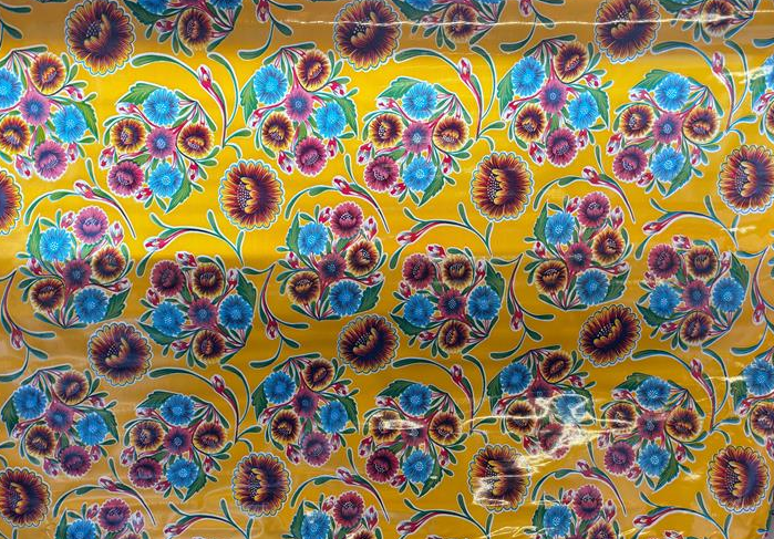 Blooms on Yellow Oilcloth Fabric Full Bolt - 12 Continuous Yards, 47.5" Wide