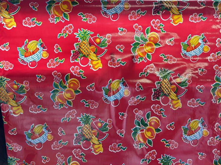 Cane on Red Oilcloth Fabric by the Yard - 47.5" Wide