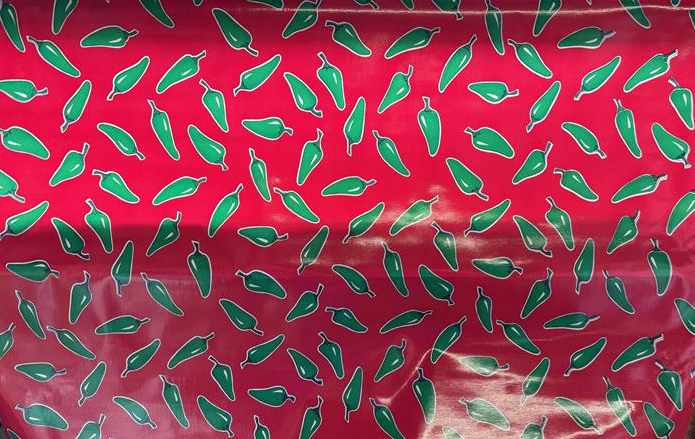 Chilis Green on Red Oilcloth Fabric by the Yard - 47.5" Wide