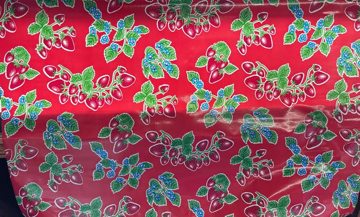 Forever Summer on Red Oilcloth Fabric Full Bolt - 12 Continuous Yards, 47.5" Wide