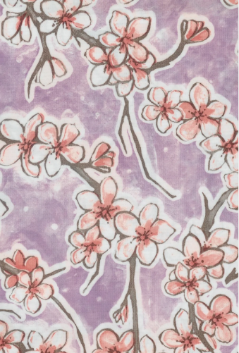 Fuji Cherry Blossom on Lilac Oilcloth Fabric Full Bolt - 12 Continuous Yards, 47.5" Wide