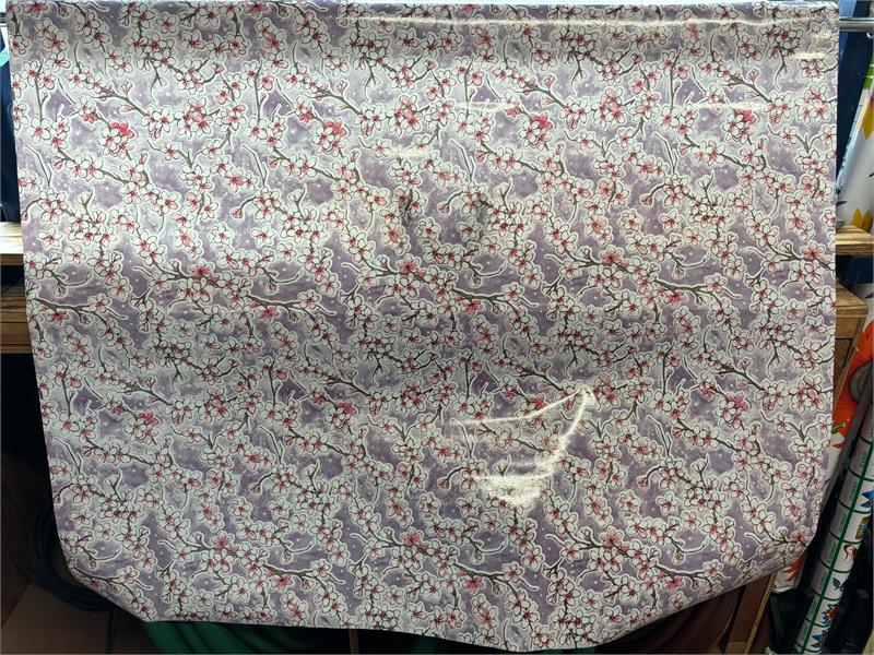 Fuji Cherry Blossom on Lilac Oilcloth Fabric Full Bolt - 12 Continuous Yards, 47.5" Wide