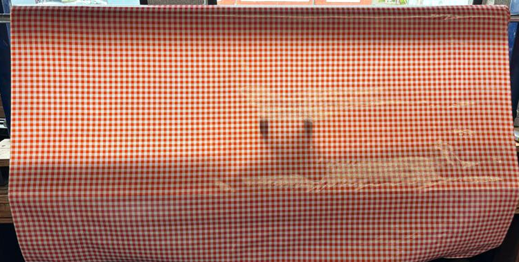 Orange and White Gingham Check Oilcloth Fabric Full Bolt - 12 Continuous Yards, 47.5" Wide