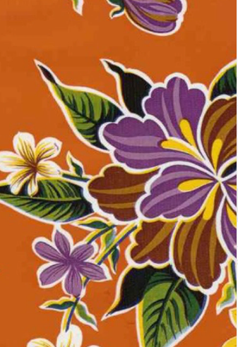 Hibiscus on Orange Oilcloth Fabric Full Bolt - 12 Continuous Yards, 47.5" Wide