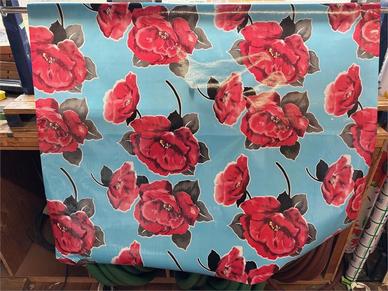 Iceland on Light Blue Oilcloth Fabric Full Bolt - 12 Continuous Yards, 47.5" Wide
