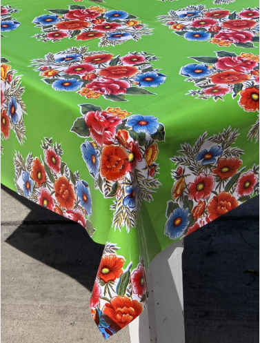 Ladybird on Lime Green Oilcloth Fabric by the Yard, 47.5" Wide