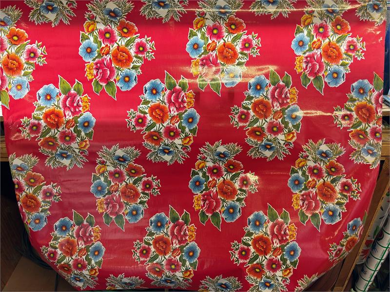 Ladybird on Red Oilcloth Fabric Full Bolt - 12 Continuous Yards, 47.5" Wide