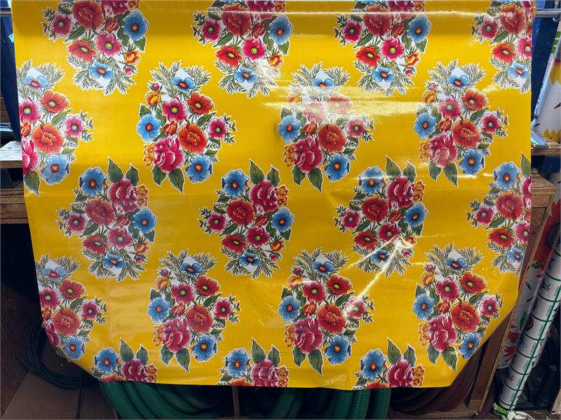 Ladybird on Yellow Oilcloth Fabric Full Bolt - 12 Continuous Yards, 47.5" Wide
