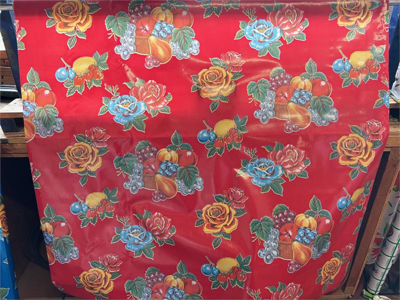 Lemons on Red Oilcloth Fabric Full Bolt - 12 Continuous Yards, 47.5" Wide
