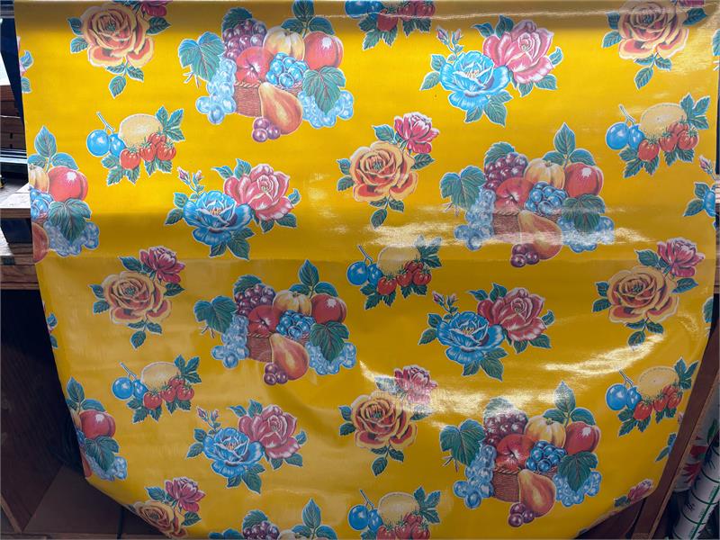 Lemons on Yellow Oilcloth Fabric by the Yard - 47.5" Wide