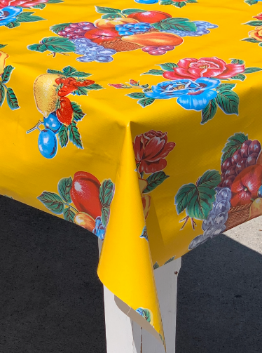 Lemons on Yellow Oilcloth Fabric by the Yard - 47.5" Wide