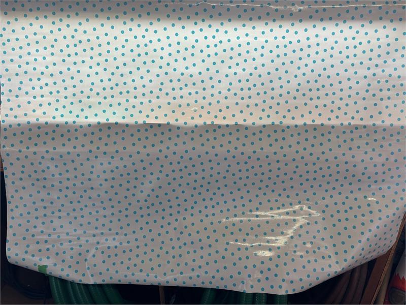 Light Blue Polka Dots on White Oilcloth Fabric Full Bolt - 12 Continuous Yards, 47.5" Wide