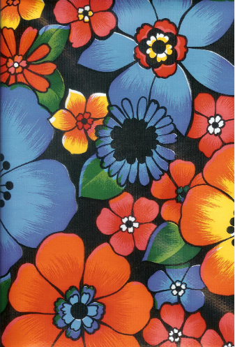 London Floral on Black Oilcloth Fabric Full Bolt - 12 Continuous Yards, 47.5" Wide