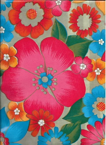 London Floral on Metallic Gold Oilcloth Fabric Full Bolt - 12 Continuous Yards, 47.5" Wide