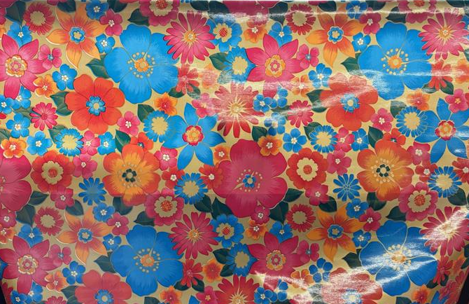 London Floral on Metallic Gold Oilcloth Fabric Full Bolt - 12 Continuous Yards, 47.5" Wide